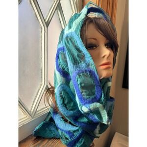Handmade Merino‎ Wool Silk Scarf Wrap Shawl Teal Blue Nepal Fair Trade